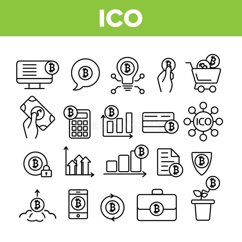 ICO tunn linje symbolsuppsättning för Bitcoin vektor royaltyfri illustrationer ICO tunn linje symbolsuppsättning för Bitcoin vektor royaltyfri illustrationer