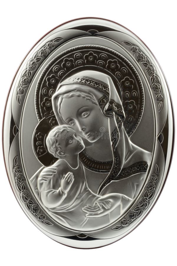 Virgin Mary And Baby Jesus Icon Isolated On White