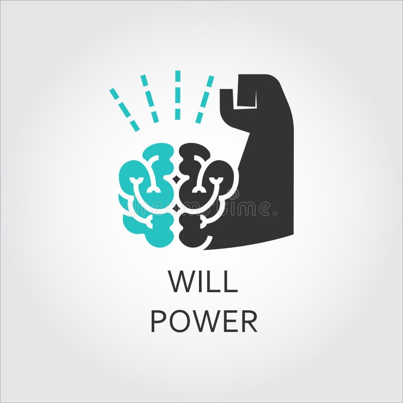 Icon of brain and muscle hand. Willpower concept. Business, healthy lifestyle theme. Vector contour graphics drawn in flat style. Black and green shape pictograph for your design needs