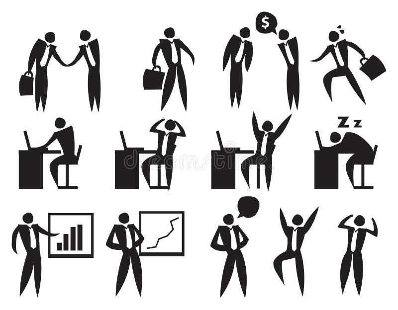 Icon of Business man in the workplace with different emotions.