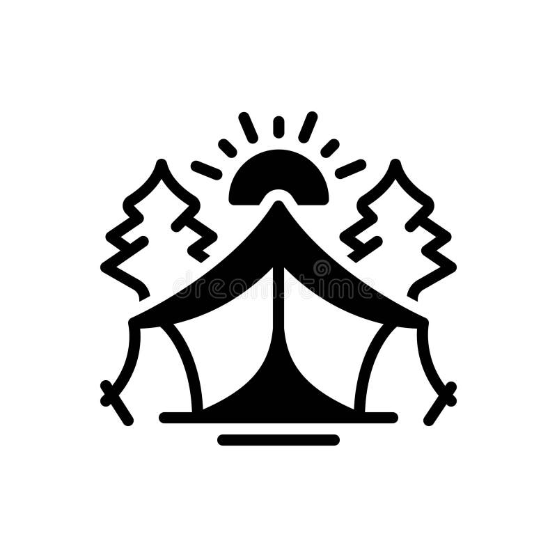 Black solid icon for Camping, tent and traveler stock illustration