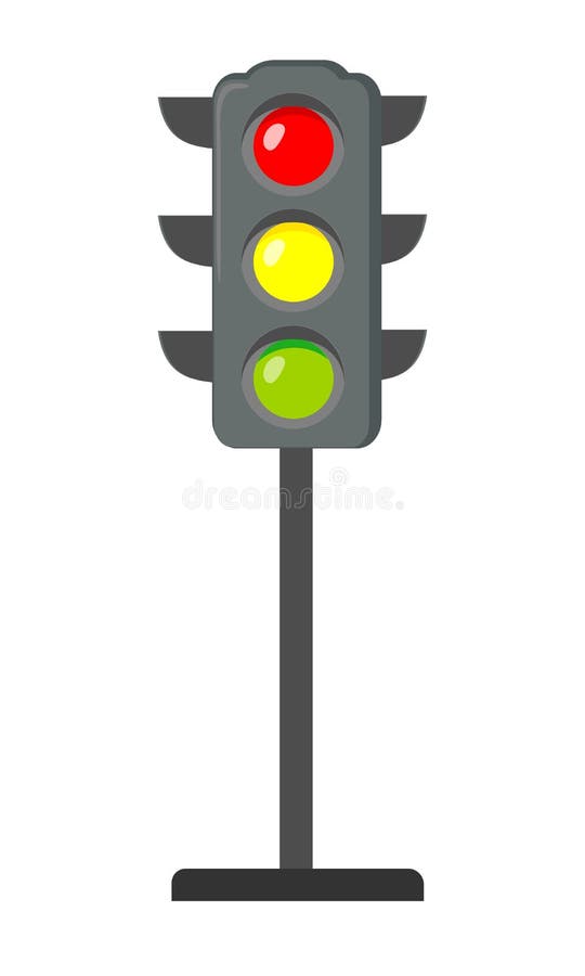Icon Cartoon Traffic Light. Signals with Red Light Above Yellow and