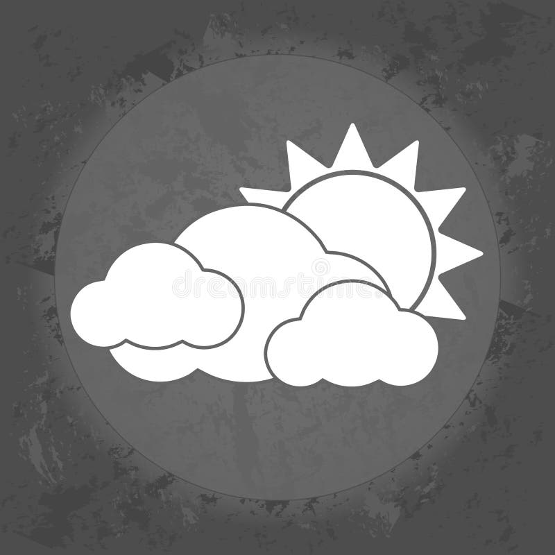 Icon, the clouds and the sun, overcast weather on gray vintage background .