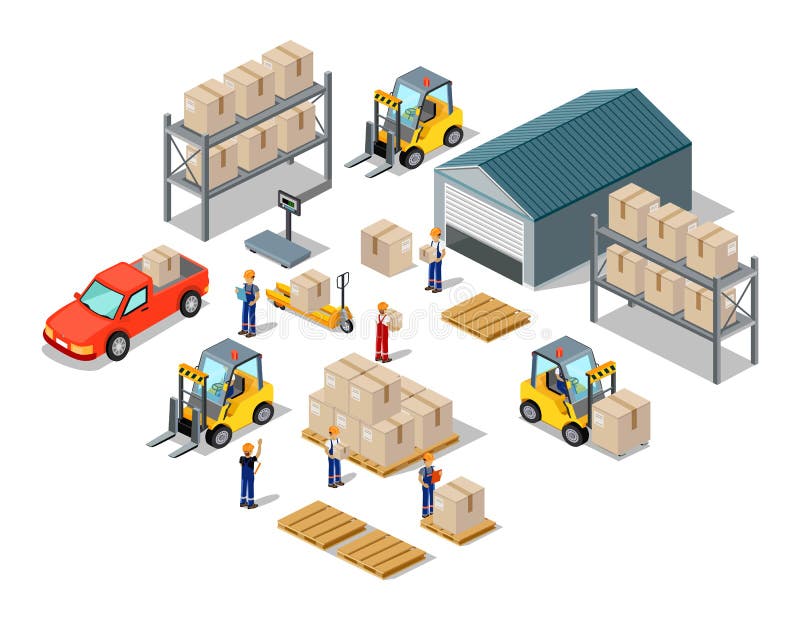 Icon 3d Isometric Process of the Warehouse vector illustration