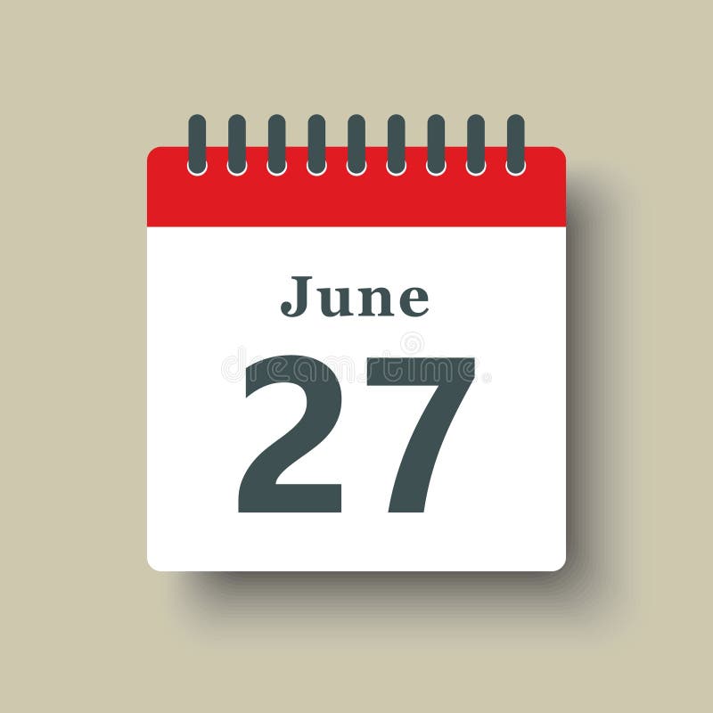 Icon Day Date 27 June, Template Calendar Page Stock Vector ...