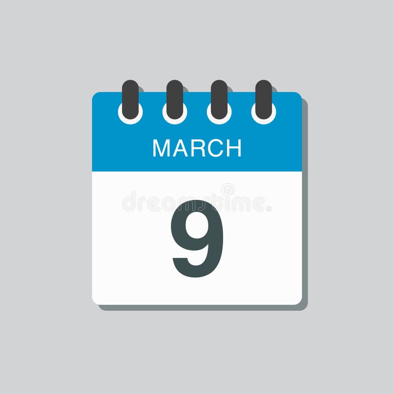 Icon Day Date 9 March, Template Calendar Page Stock Vector ...
