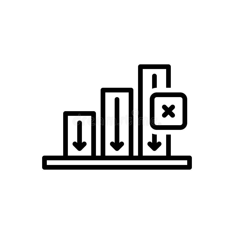 Black line icon for Decline, get, less, fall, arrow, loss, decrease and reduce. Decrease arrow icon vectors