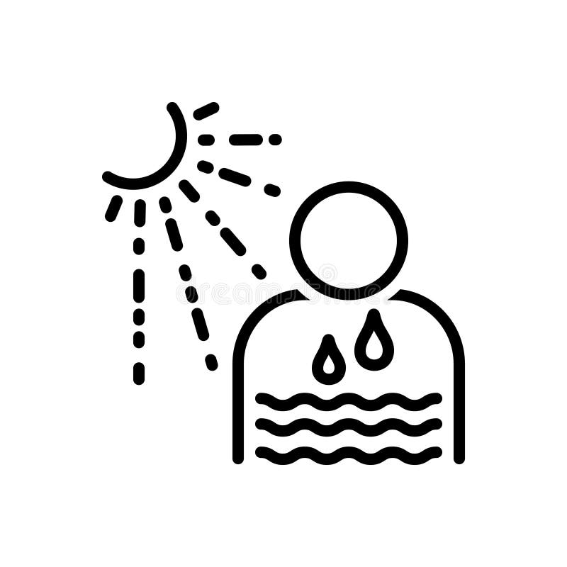 Black line icon for Dehydrate, sunstroke and sweating stock illustration