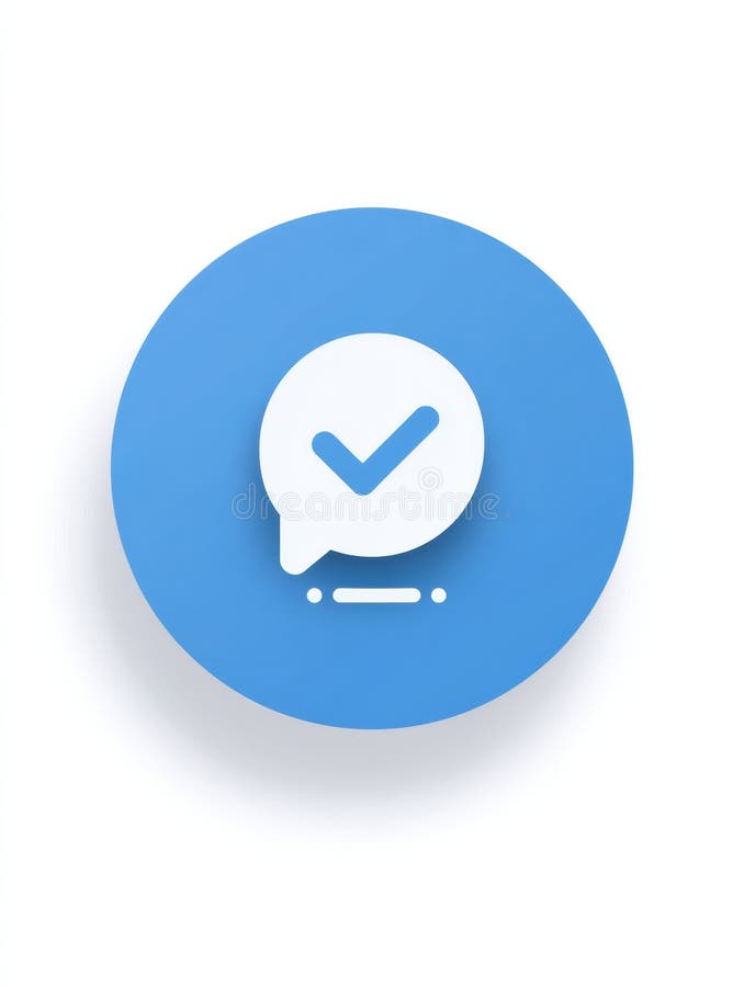 Icon Representing Message Verification With a Checkmark on Blue Background Displaying Clarity and Simplicity. Icon designed for communication applications showcases a checkmark inside a speech bubble on a blue circle, emphasizing message validation and trust. AI generated