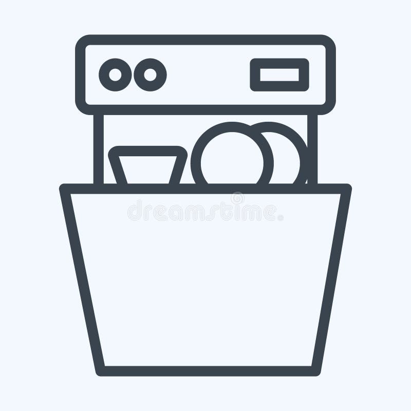 Icon Dishwasher. Suitable for Kitchen Appliances Symbol. Line Style. Simple Design Editable