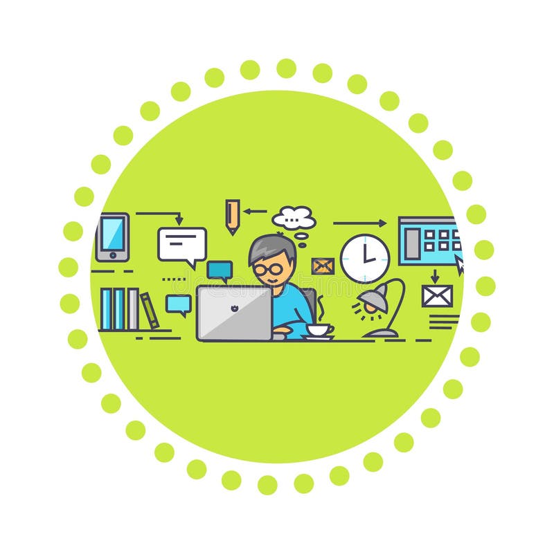 Icon Flat Style Design Work on Project vector illustration