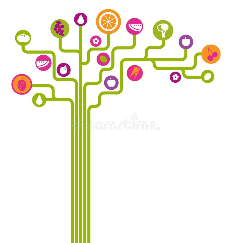 Icon fruits and vegetables abstract tree