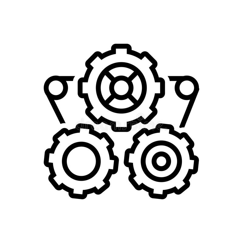 Black line icon for Gears, engine and machine royalty free illustration