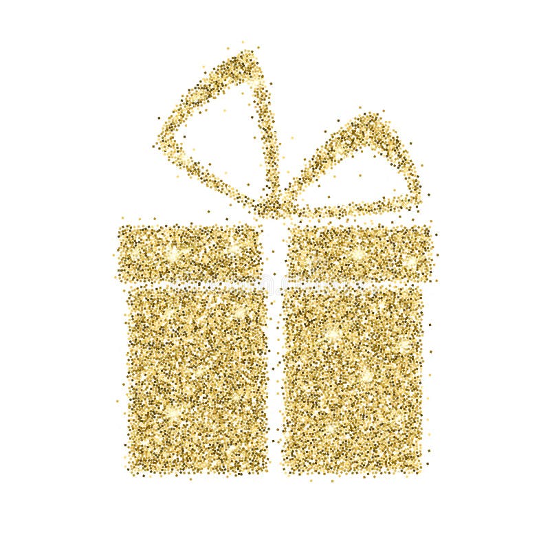 Icon of gift box with gold sparkles and glitter