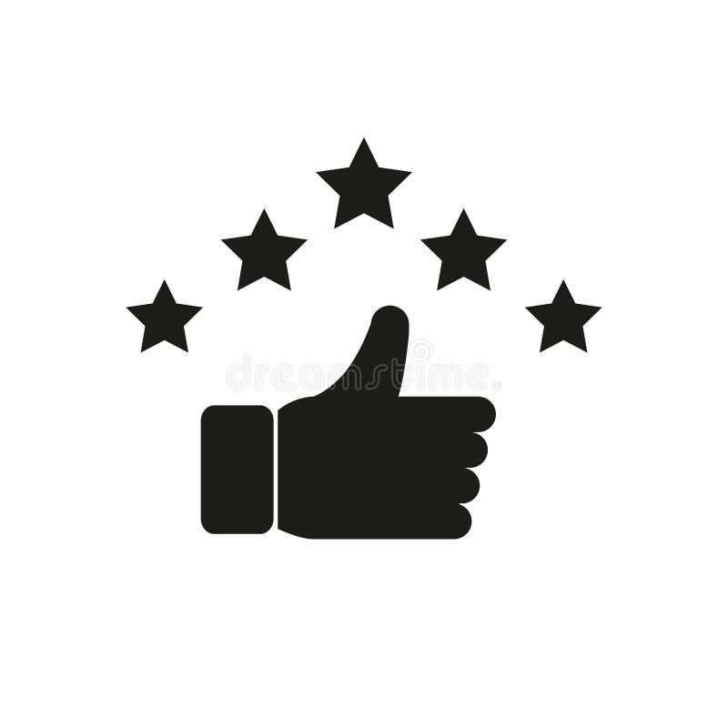 Icon of a hand with a raised thumb and stars. Simple vector illustration royalty free illustration