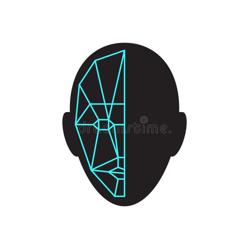 Icon of identity biometric verification sign. Face recognition system. Scanning grid tehnology vector symbol