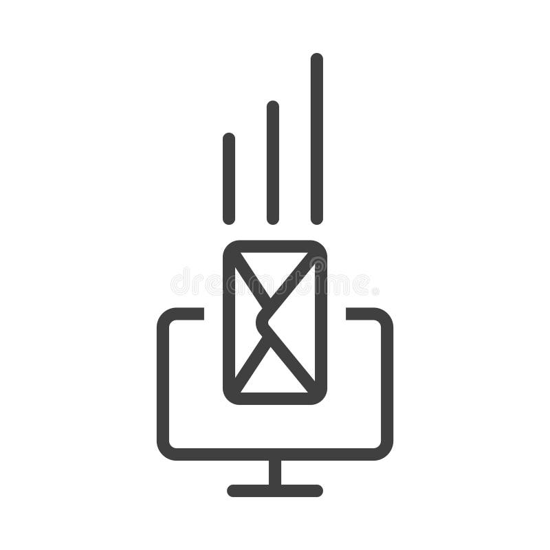 Icon of an incoming email on a personal computer. A simple image of a computer monitor and a letter flying into it vector illustration