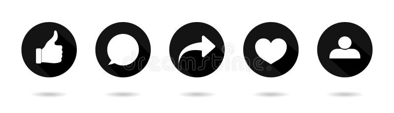 Icon of Like, Share, Comment, Repost and Love. Logos for Buttons of ...