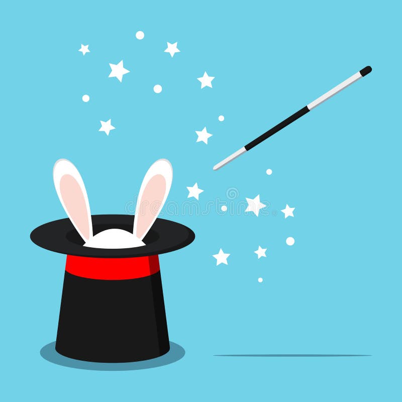 Icon of magic black hat with white rabbit bunny ears vector illustration Icon of magic black hat with white rabbit bunny ears vector illustration