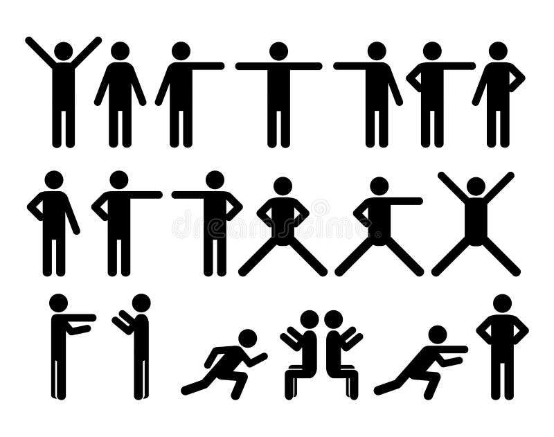 Stick Figure Stickman Stick Man People Person Poses Postures Standing  Walking Running Fast Speed Set Pictogram Download Icons PNG SVG Vector