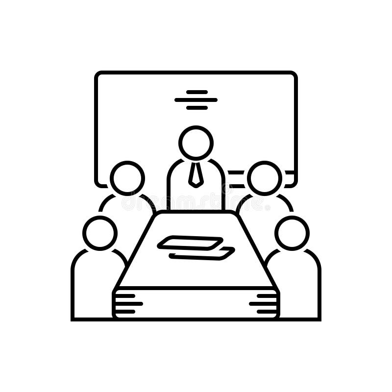 Black line icon for Meeting, conference and interview stock illustration