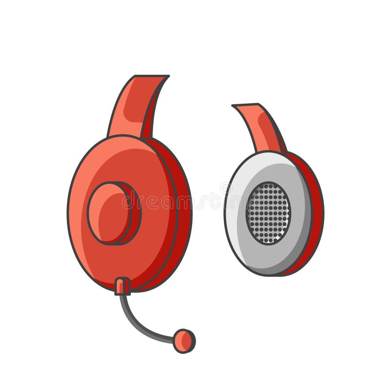 Icon Red Headphone with Microphone. Vector Illustration on White
