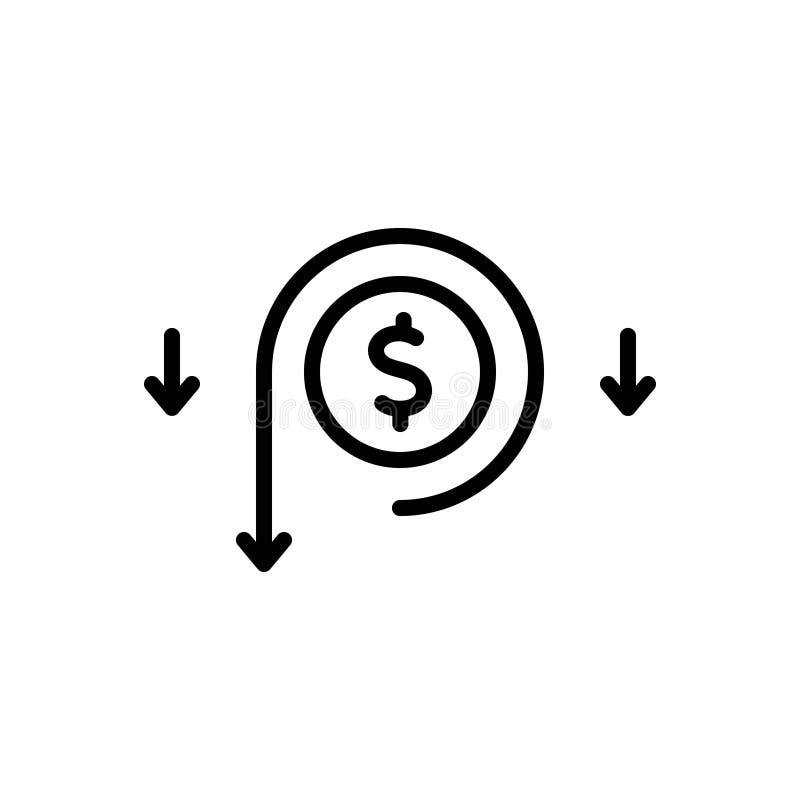 Black line icon for Reduction, lack, cost, money, financial, crisis, market, decrease and shortage. Decrease silhouette illustration vectors