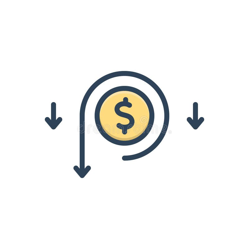 Color illustration icon for Reduction, decrease, scarcity, lack, cost, shortage and deficiency. Decrease icon logo vectors