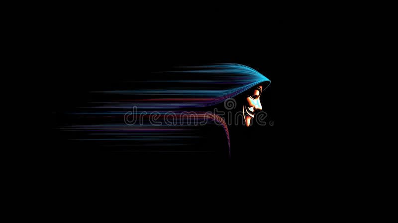 Icon Representing Anonymous Web Browsing With a VPN Trail on a Dark Background Showcasing a Mysterious Figure stock image
