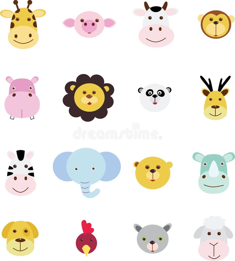 Cute Animal Stickers Smiling Adorable Animals Faces Kawaii Sheep And Funny  Chicken Cartoon Vector Illustration Set Stock Illustration - Download Image  Now - iStock