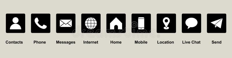 Icon set phone, contact, web, home, email, location, send, share, chat, message, telephone, browser, address, mobile royalty free illustration