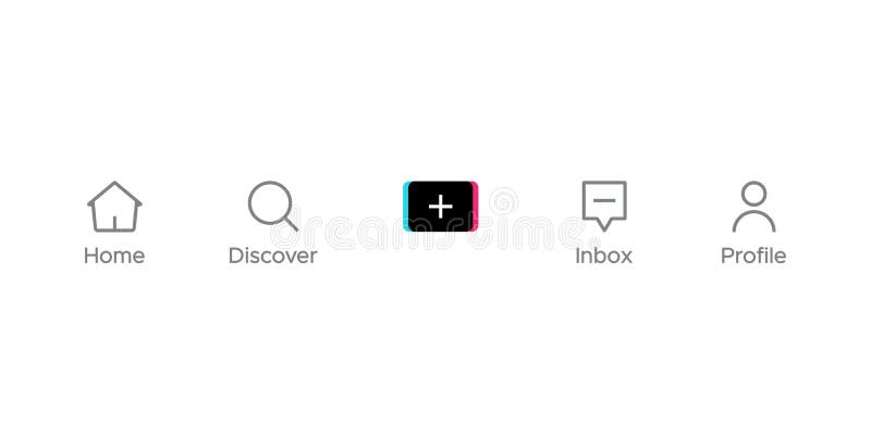 Icon Set of Tiktok Menu. Home, Discover, Add, Inbox, and Profile Stock