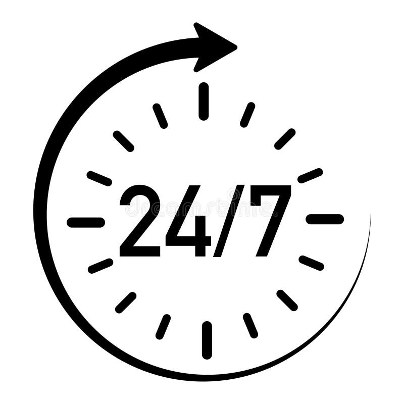 Icon showing service available 24 hours a week royalty free illustration Icon showing service available 24 hours a week royalty free illustration