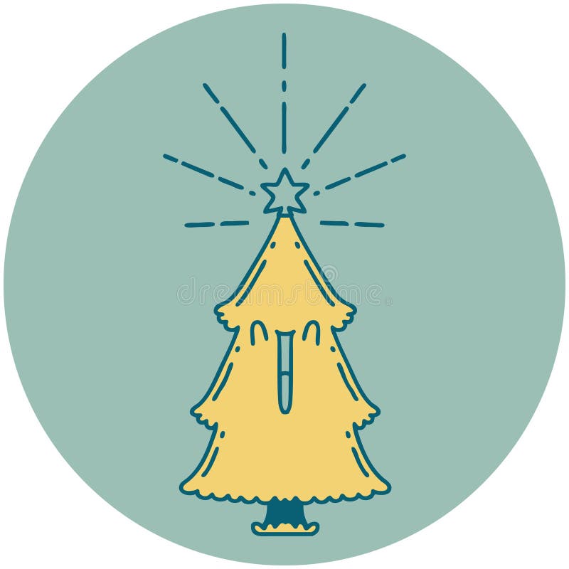 icon of tattoo style christmas tree with star