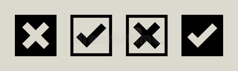 Tick mark icon button set check box correct right wrong black buttons or yes or no checkmark red cross green tick square designs.