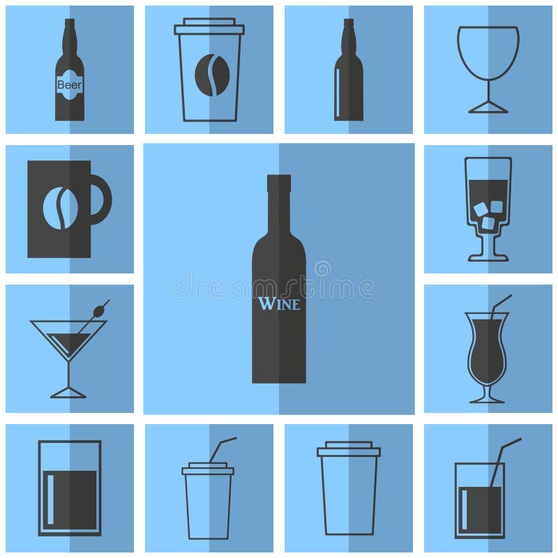 Icons Drinks Gray Blue Stock Illustrations 39 Icons Drinks Gray Blue Stock Illustrations