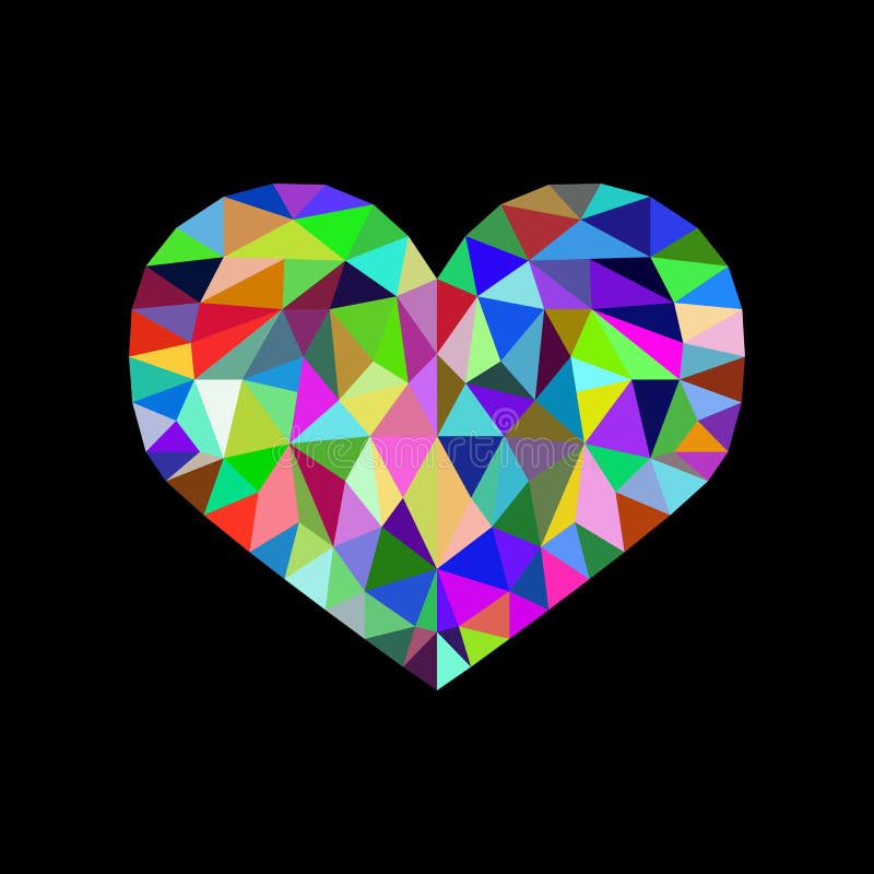 Icona bassa del cuore di vettore piano variopinto poli isolata su backg nero illustrazione vettoriale Icona bassa del cuore di vettore piano variopinto poli isolata su backg nero illustrazione vettoriale