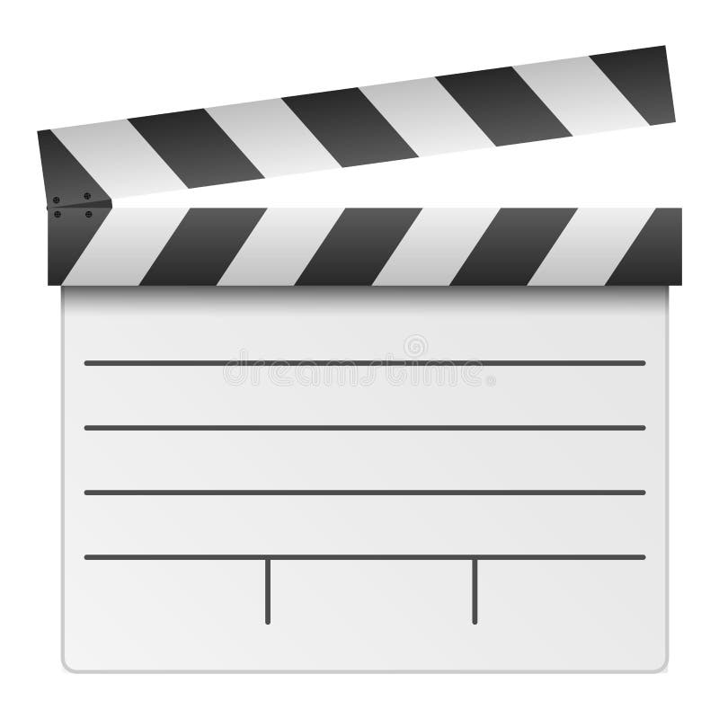 Icona bianca di ciac del film e di film su fondo trasparente bianco Modello del bordo dell'ardesia del cinema di progettazione di illustrazione vettoriale