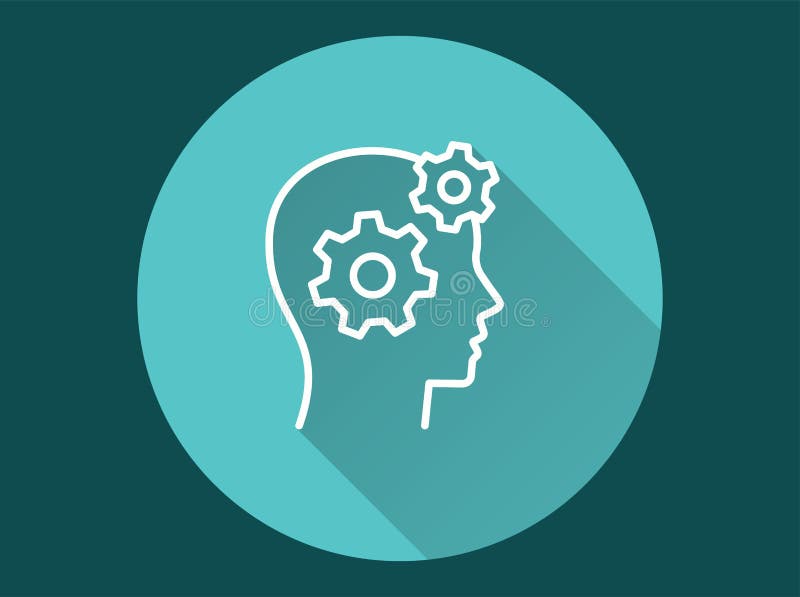 Icona brainstorming con ombreggiatura lunga per grafica e web design. illustrazione di stock