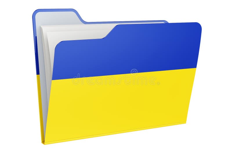 Icona cartella computer con flag ucraino 3d rendering. Icona della cartella del computer con flag ucraino 3d rendering isolato su sfondo bianco