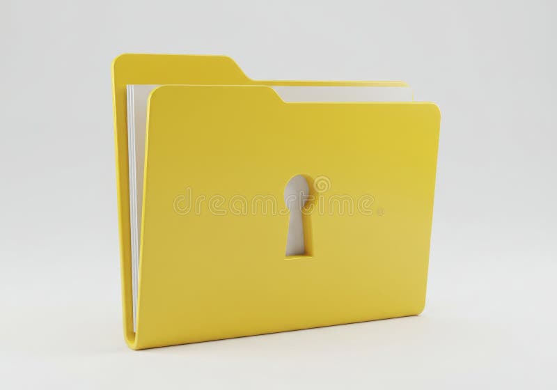 Icona cartella gialla protetta con foro chiave per l'accesso ai file illustrazione vettoriale