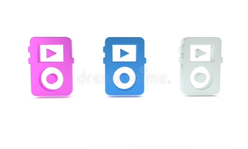 Icona colorata del lettore musicale isolata in fondo bianco. dispositivo musicale portatile. minimalismo concetto 3d rendering royalty illustrazione gratis