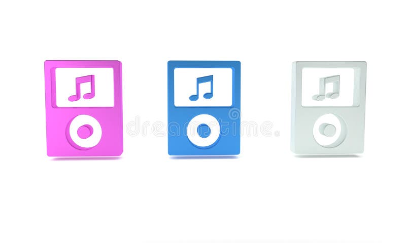 Icona colorata del lettore musicale isolata in fondo bianco. dispositivo musicale portatile. minimalismo concetto 3d rendering royalty illustrazione gratis