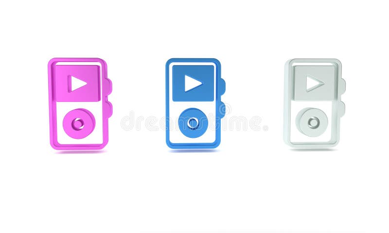 Icona colorata del lettore musicale isolata in fondo bianco. dispositivo musicale portatile. minimalismo concetto 3d rendering illustrazione vettoriale