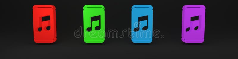 Icona colorata del lettore musicale isolata in fondo nero. dispositivo musicale portatile. minimalismo concetto 3d rendering illustrazione di stock