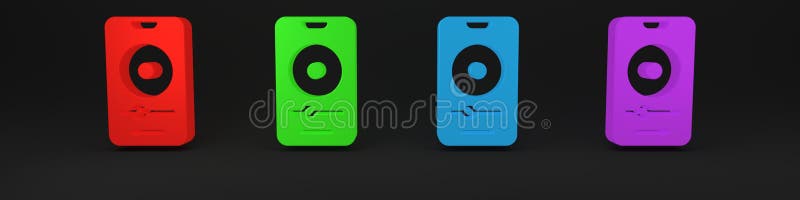 Icona colorata del lettore musicale isolata in fondo nero. dispositivo musicale portatile. minimalismo concetto 3d rendering royalty illustrazione gratis