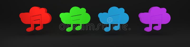 Icona colorata del servizio di streaming musicale isolata in fondo nero. suono cloud computing media streaming illustrazione vettoriale