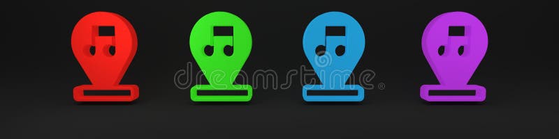 Icona colorata del tono della nota musicale isolata in fondo nero. concetto di minimalismo illustrazione 3d rendering illustrazione vettoriale