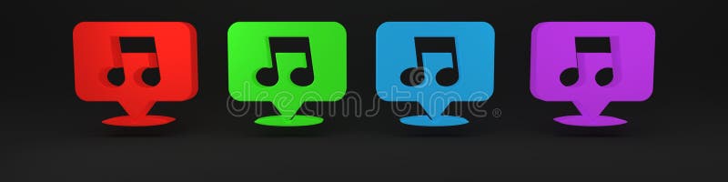 Icona colorata del tono della nota musicale isolata in fondo nero. concetto di minimalismo illustrazione 3d rendering illustrazione vettoriale