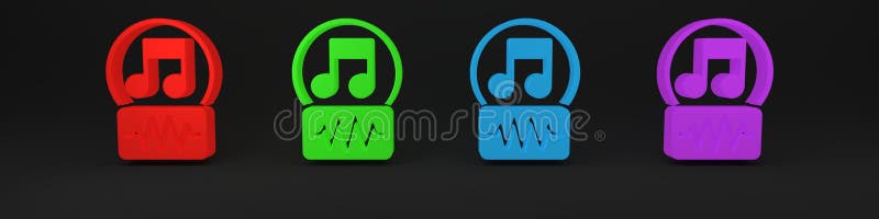 Icona colorata del tono della nota musicale isolata in fondo nero. concetto di minimalismo illustrazione 3d rendering royalty illustrazione gratis
